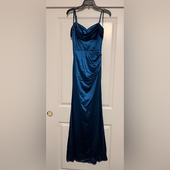 B. Darlin Junior’s Cowl-Neck High-Slit Boned-Bodice Gown - Picture 1 of 6